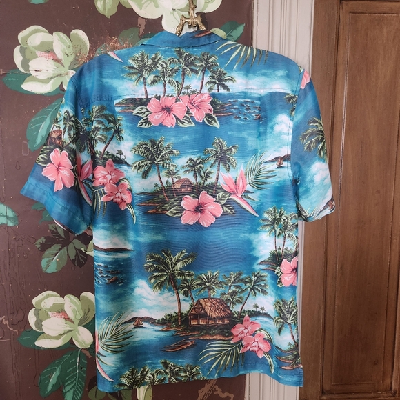 Tommy Bahama Tropical Island Camp Shirt Mens M Blue Hibiscus Tencel Hawaiian - Picture 8 of 11
